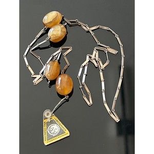 Vintage Modernist Silver 875 Lariat Necklace SARDONYX USSR Soviet Sverdlovsk 67